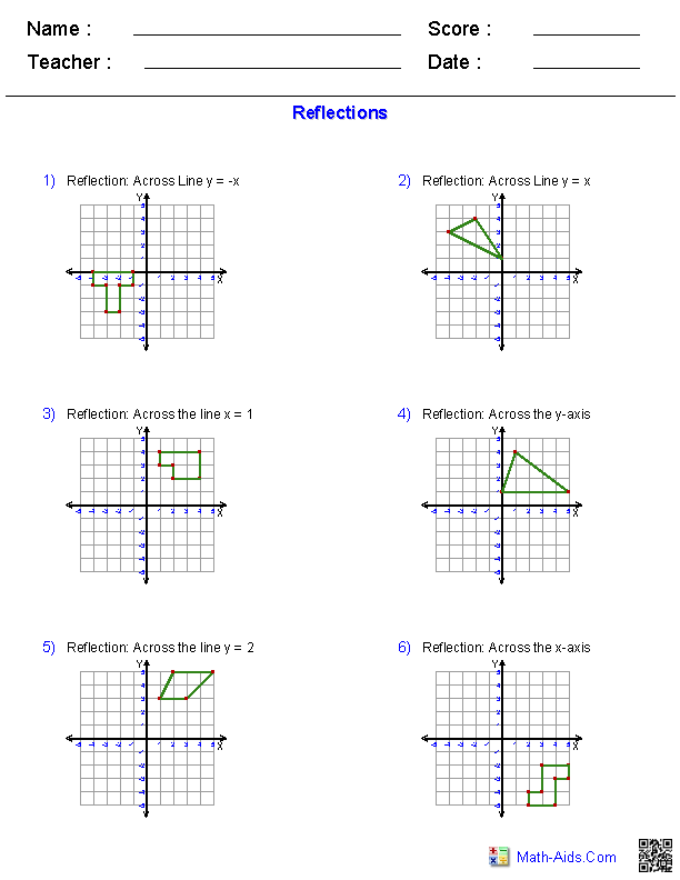 Math Worksheets Reflection Rotation Translation Image