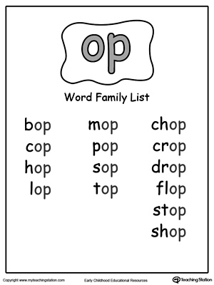 Op Word Family List Printables
