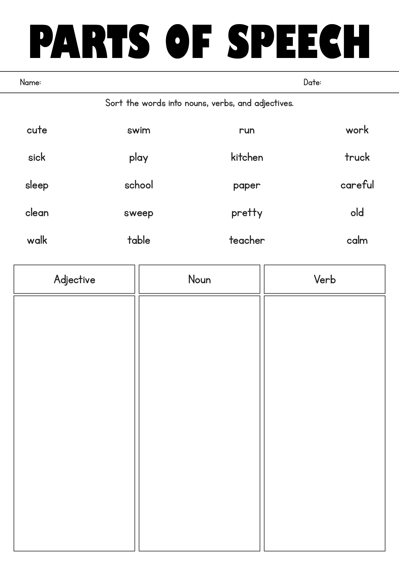 18 Four Parts Of Speech Worksheet Worksheeto