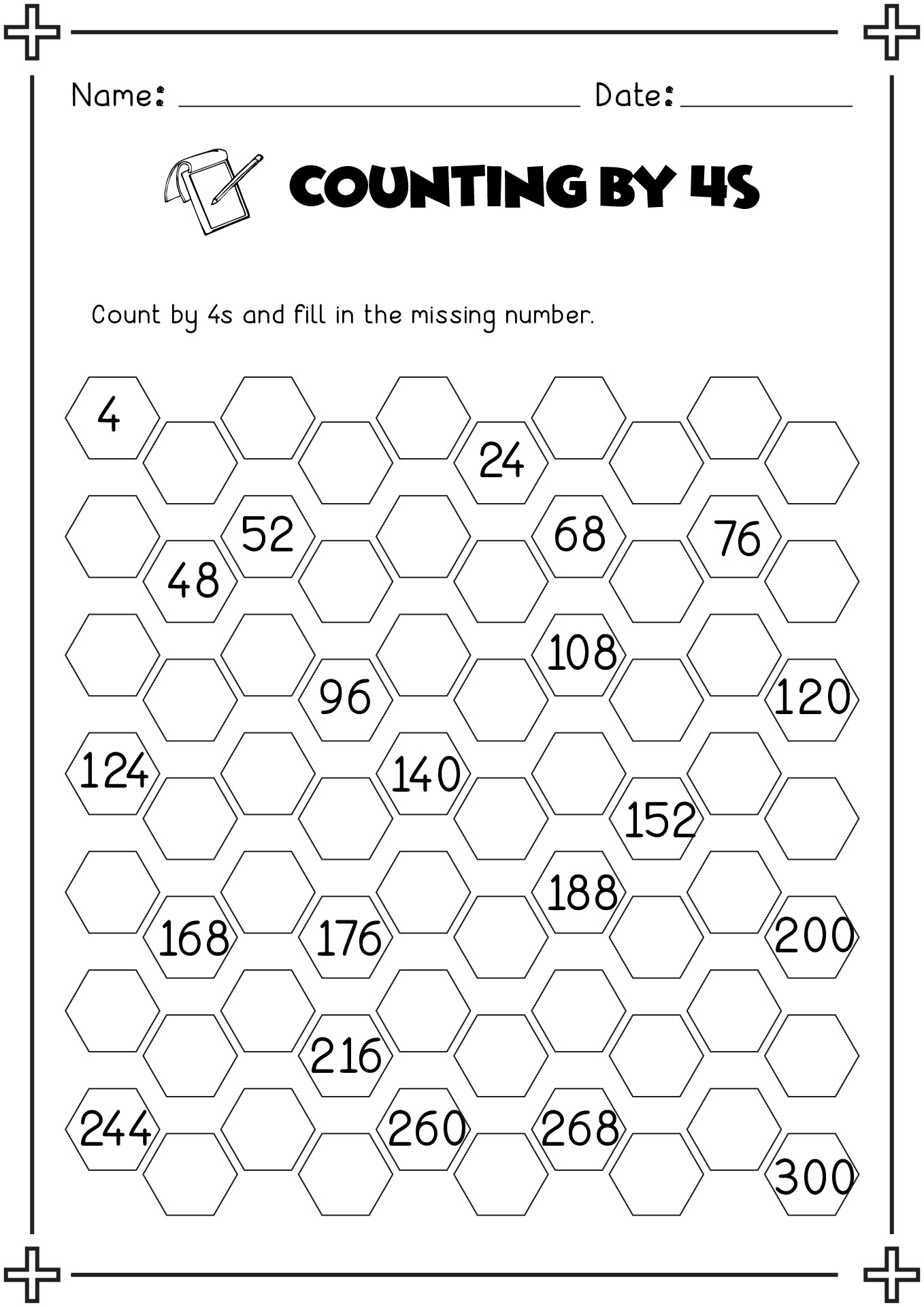 Printable Skip Counting by 4S Worksheet