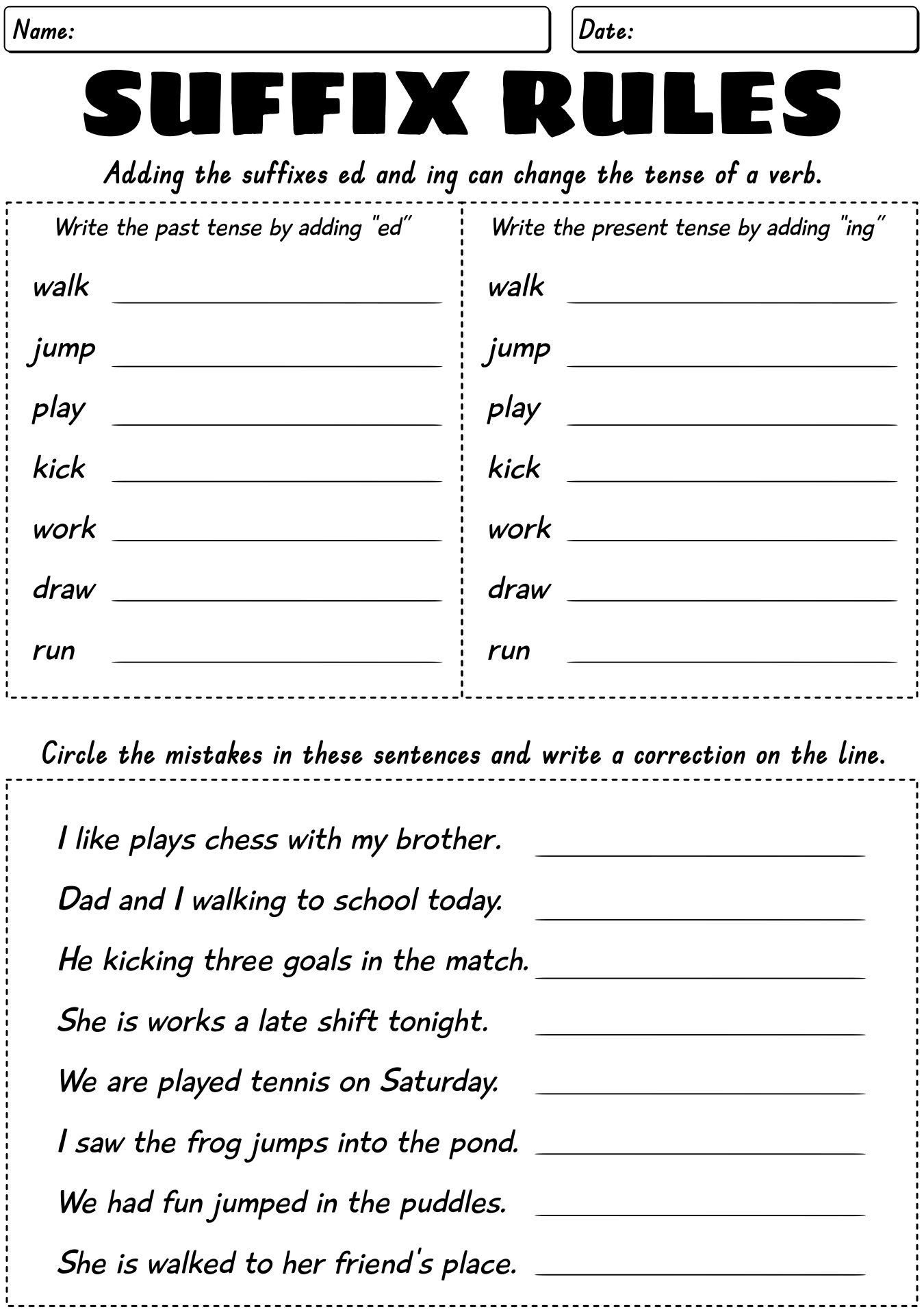 Adding Ing And Ed To Verbs Worksheet