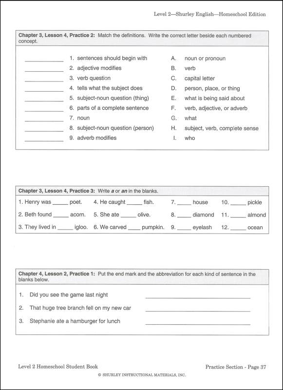 Shurley English Worksheets Level 4 Chapter 4 Lesson 1