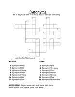 Synonym Crossword Puzzle Printable Image