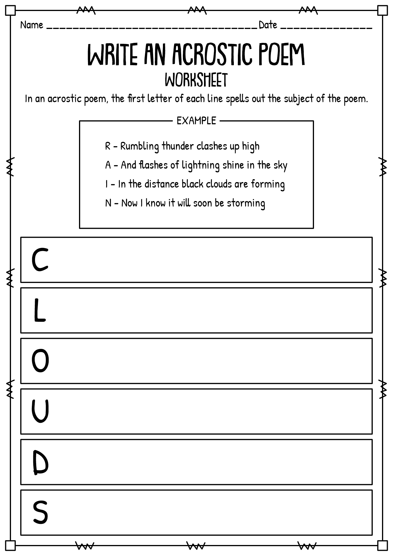 Third Grade Poetry Worksheets