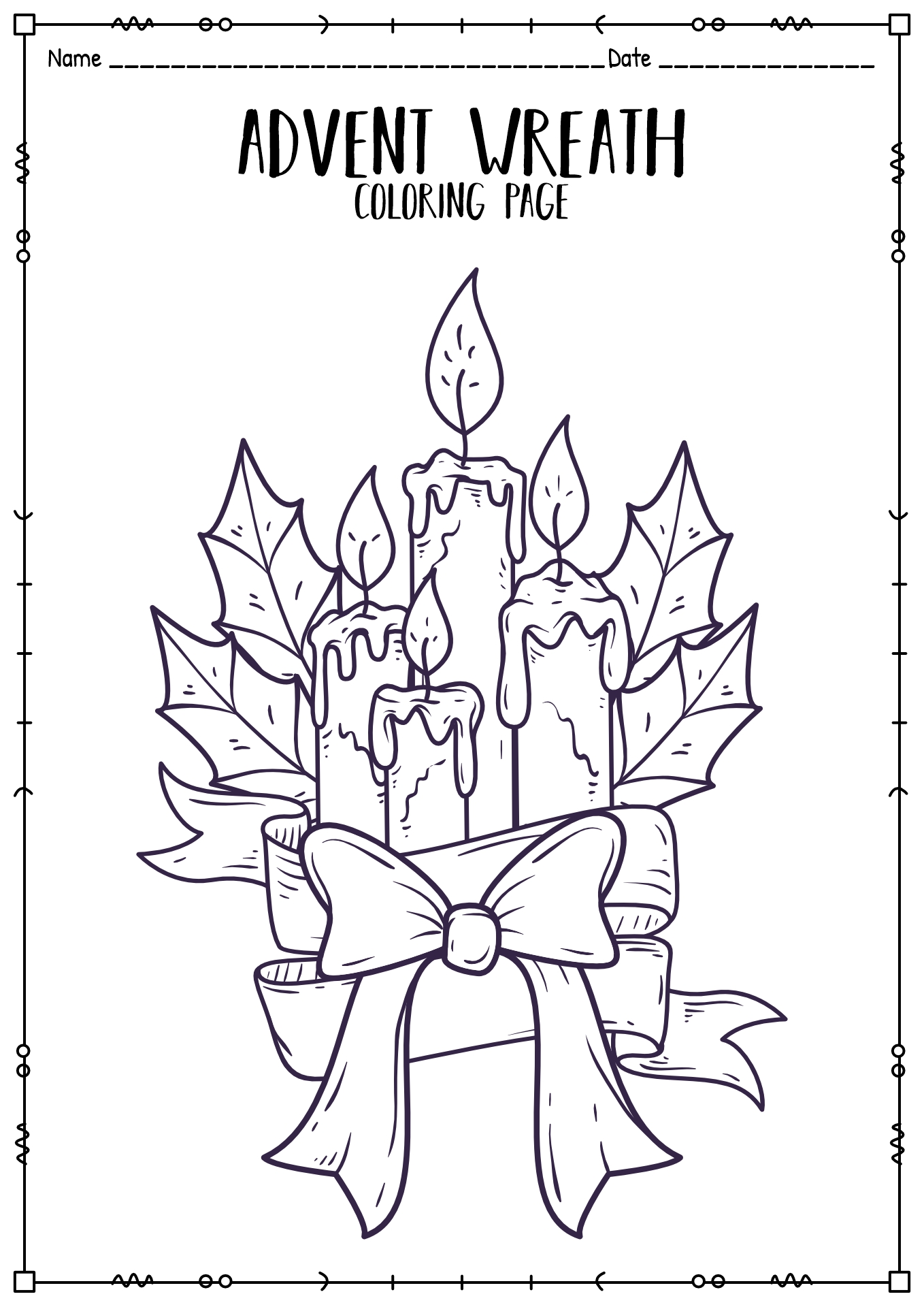 Candle Advent Wreath Coloring Page
