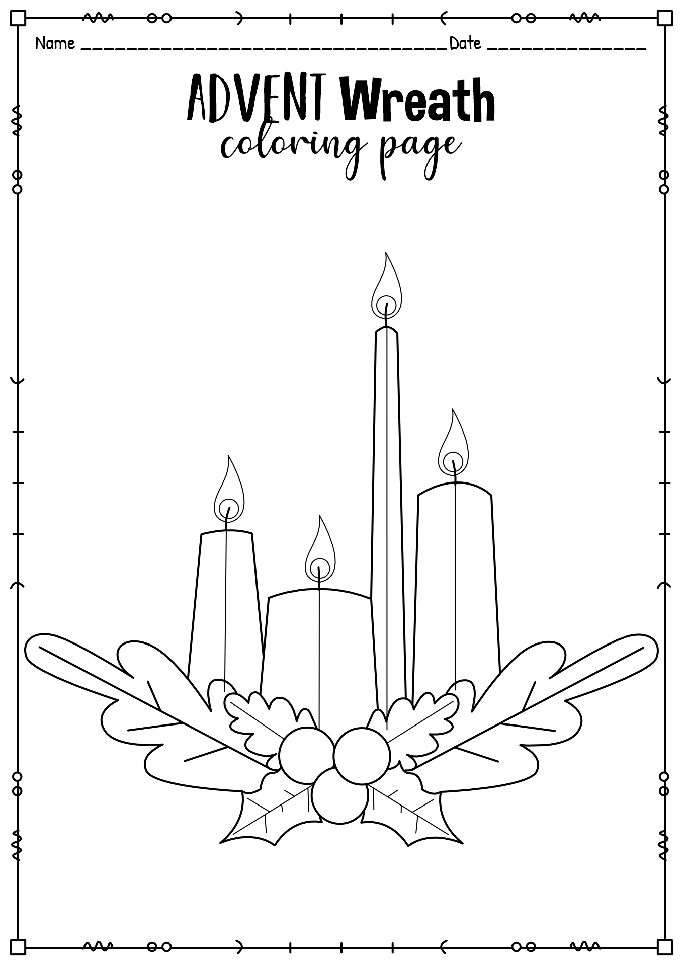 Catholic Advent Wreath Coloring Page