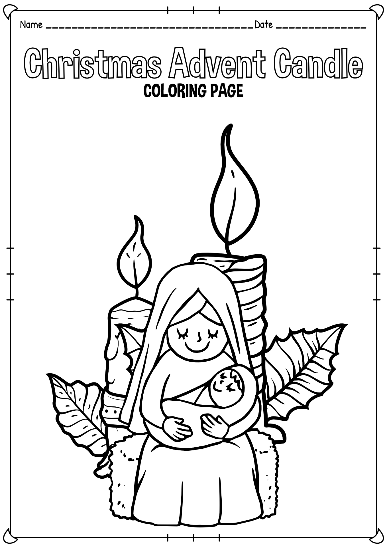 Christmas Advent Candle Coloring Page