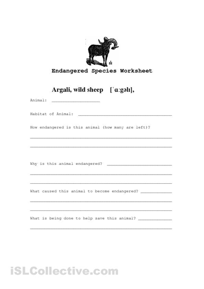 Endangered Species Worksheet Image