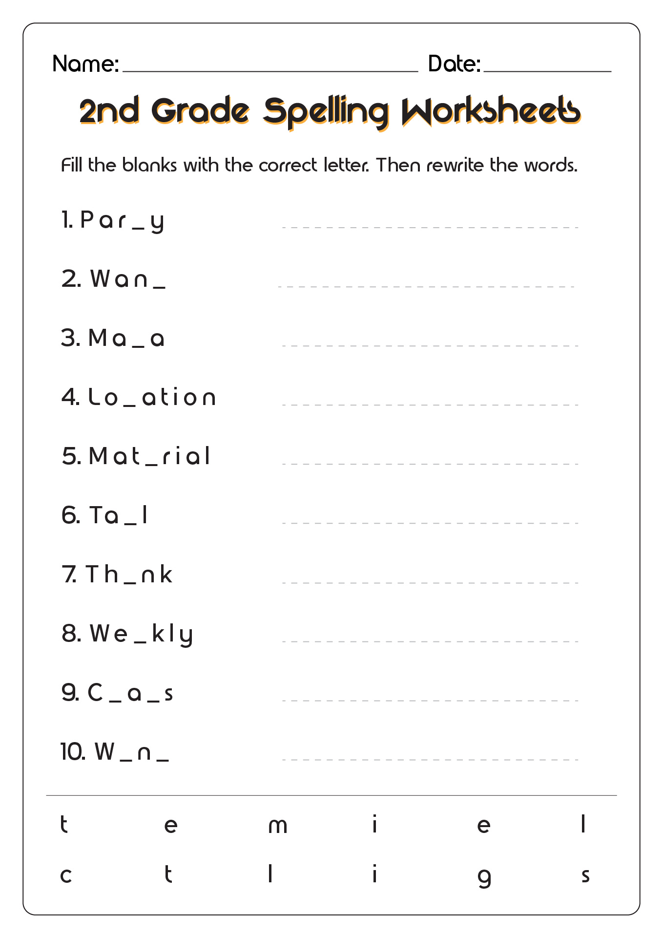 Free 2nd Grade Spelling Worksheets
