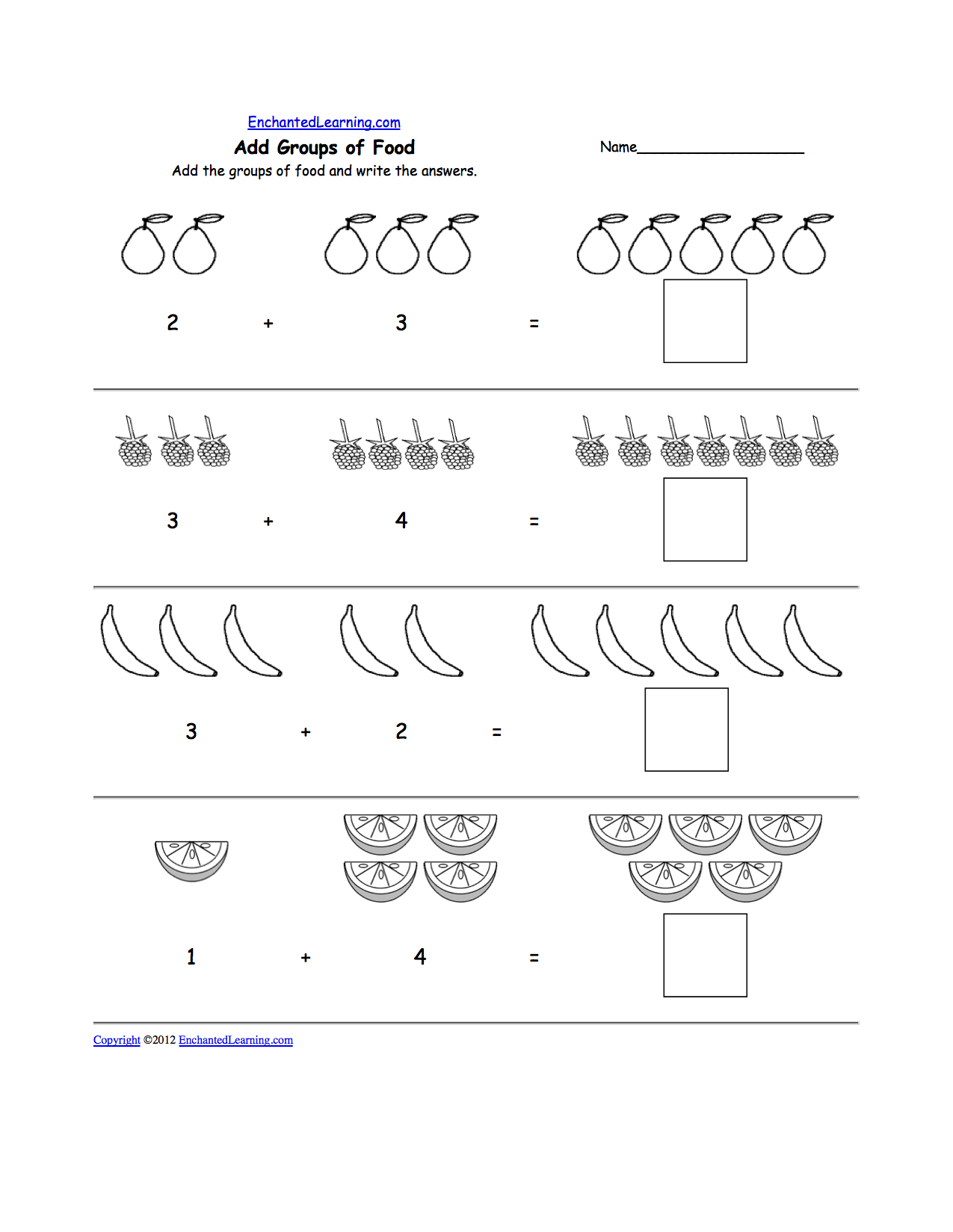 Fruit and Vegetable Math Worksheets Image