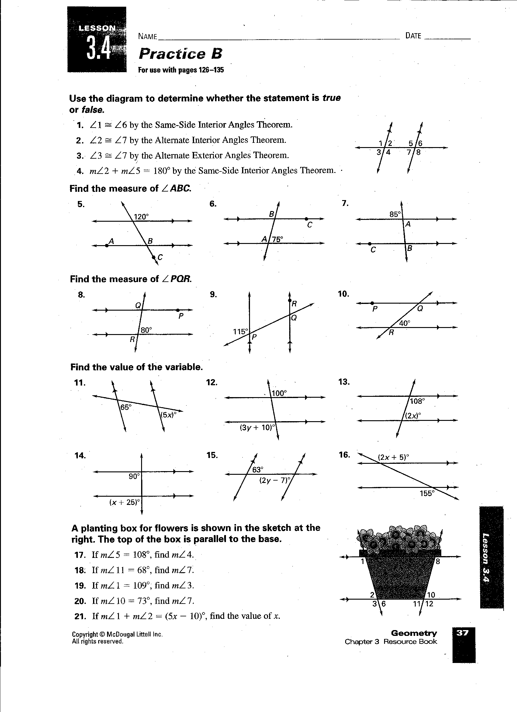 Geometry Proving Lines Parallel Worksheet Image