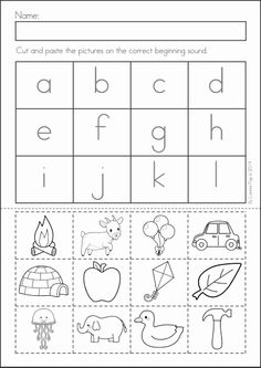 Kindergarten Beginning Sounds Cut and Paste Worksheets Image