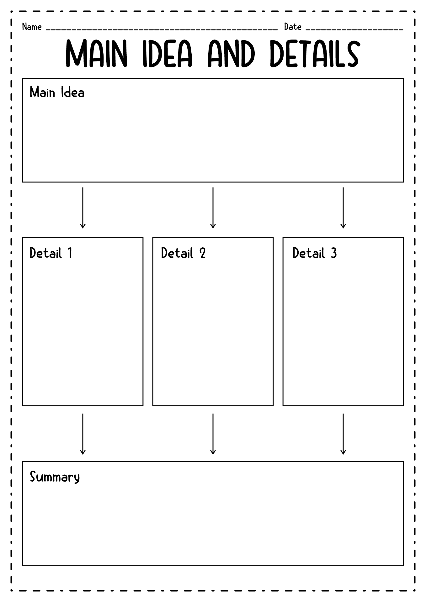 Main Idea Details Graphic Organizer Printable