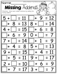 Missing Addend Worksheet First Grade Image