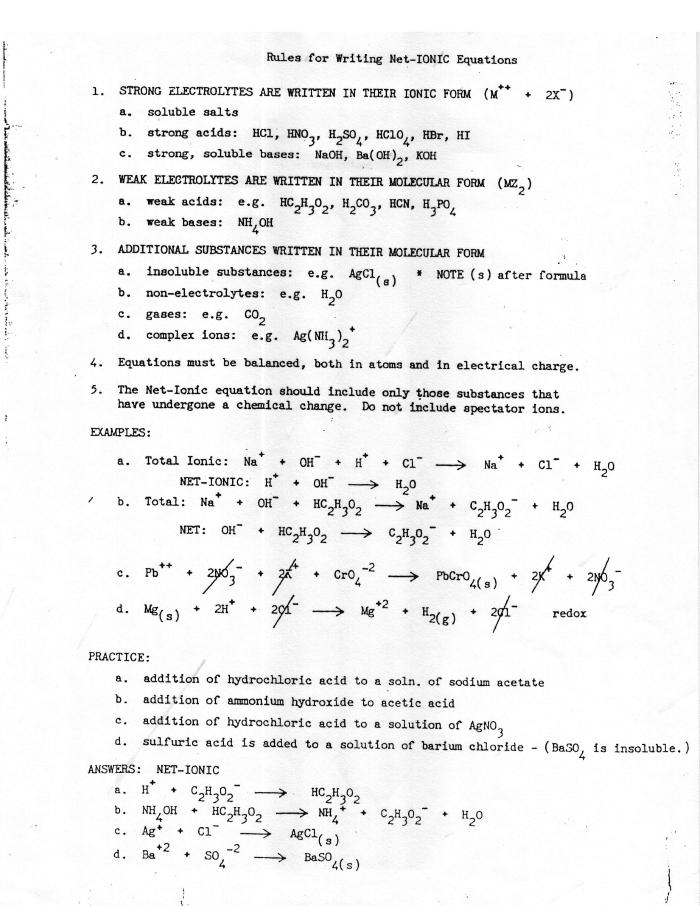 Net Ionic Equation Worksheet Answers Image