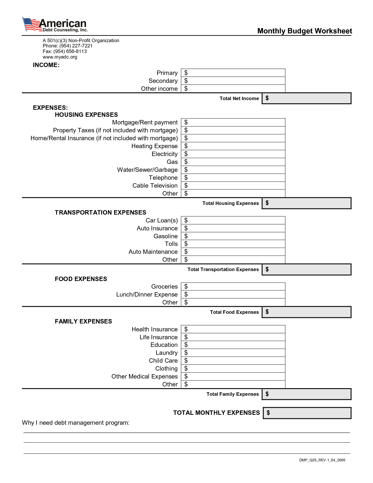 Non-Profit Budget Worksheet