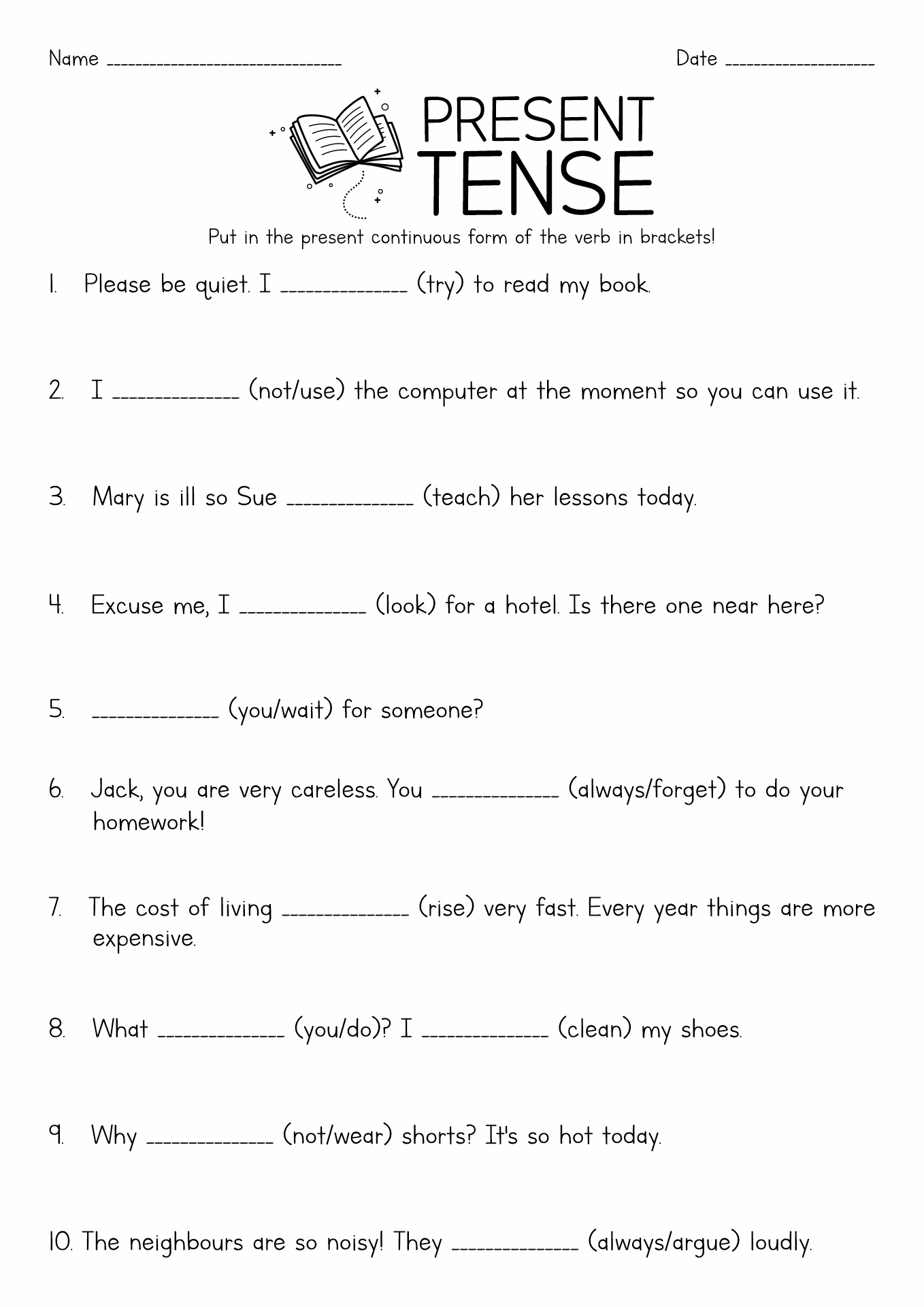 Present Tense Verbs Worksheets Image