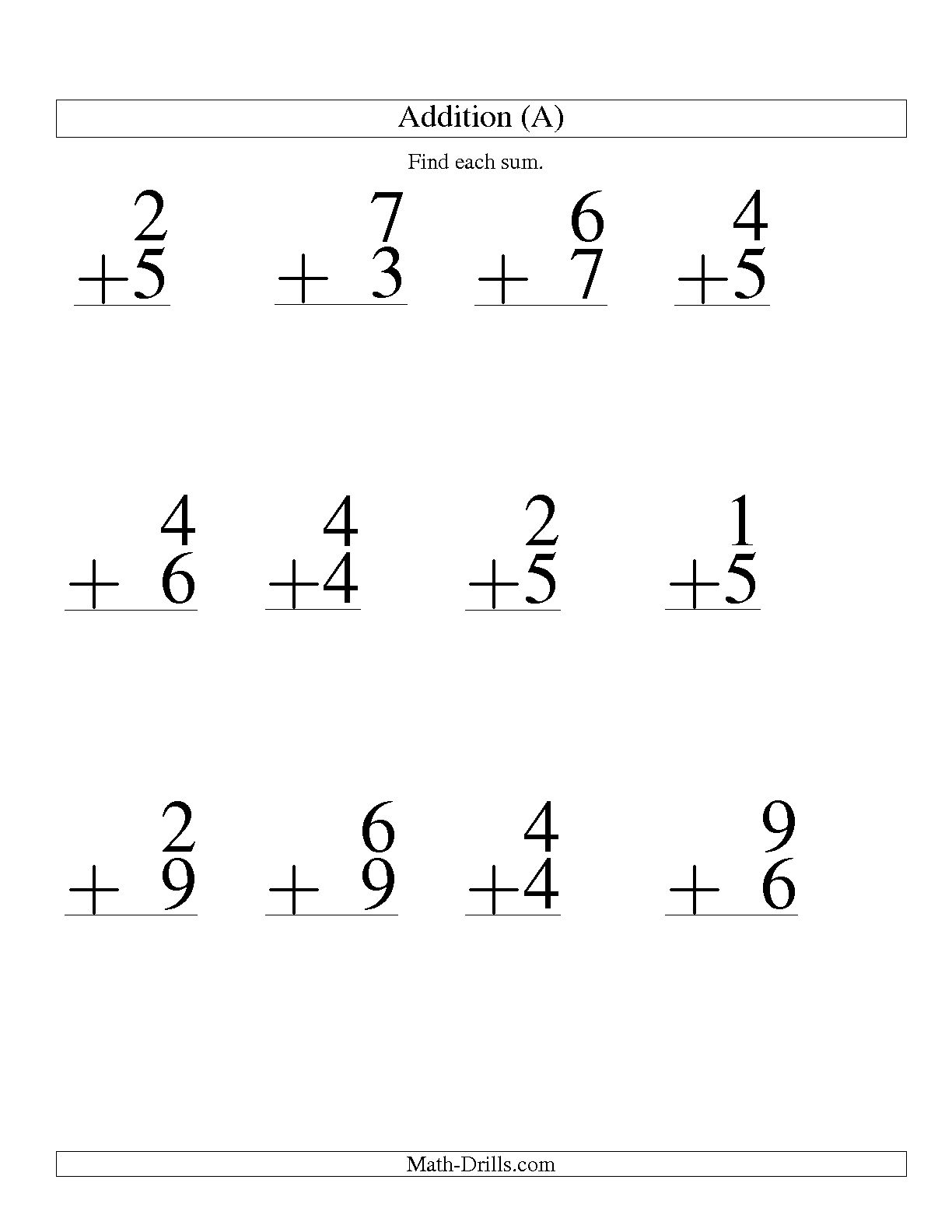 Single Digit Addition Math Worksheets Printable Image