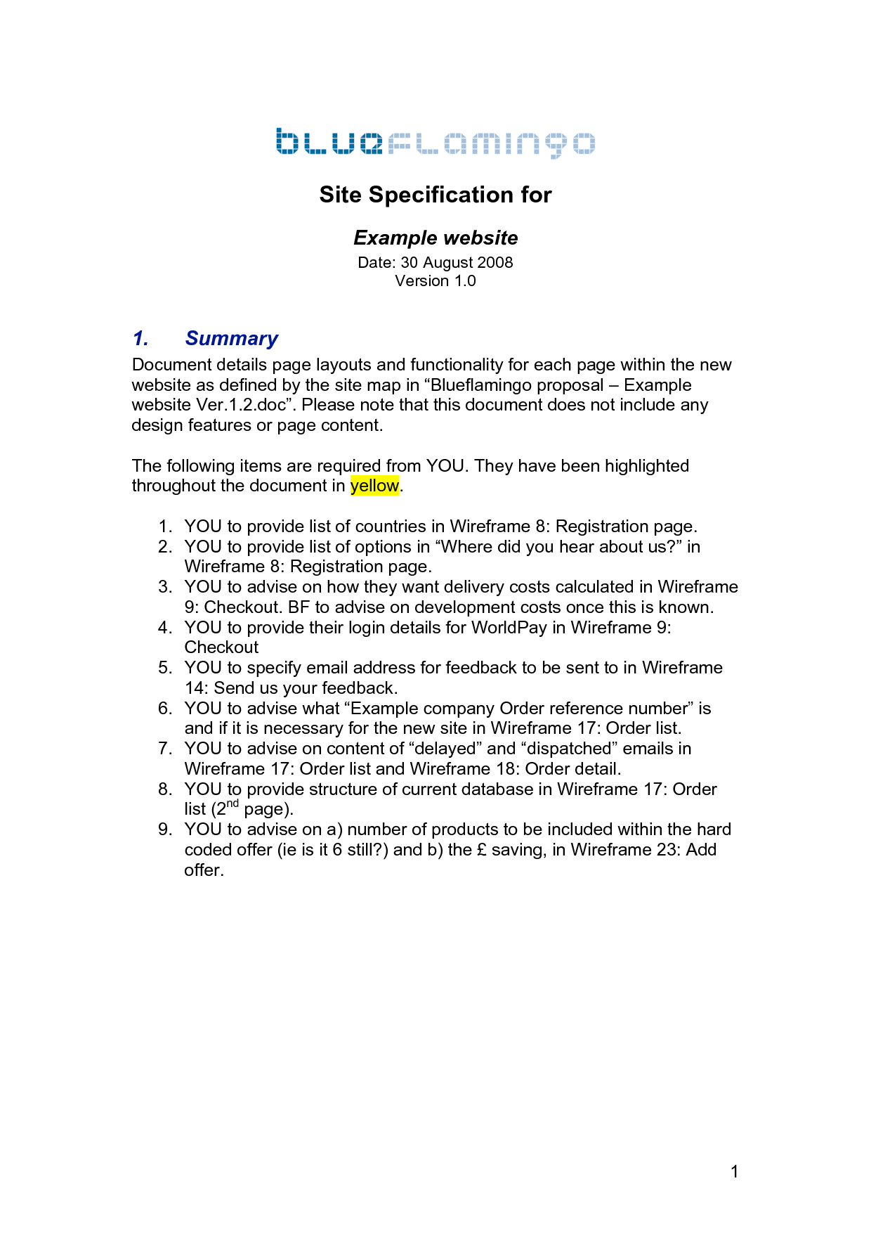 Website Specification Document Example Image