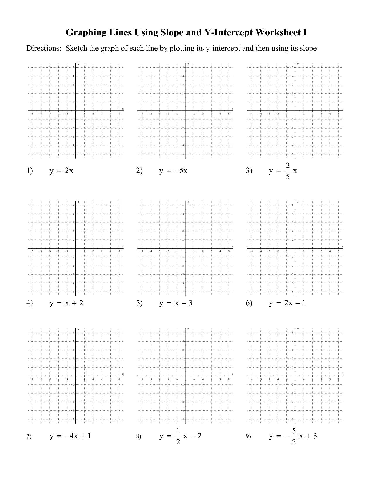 Graphing With Slope Intercept Form Free Printable Worksheets
