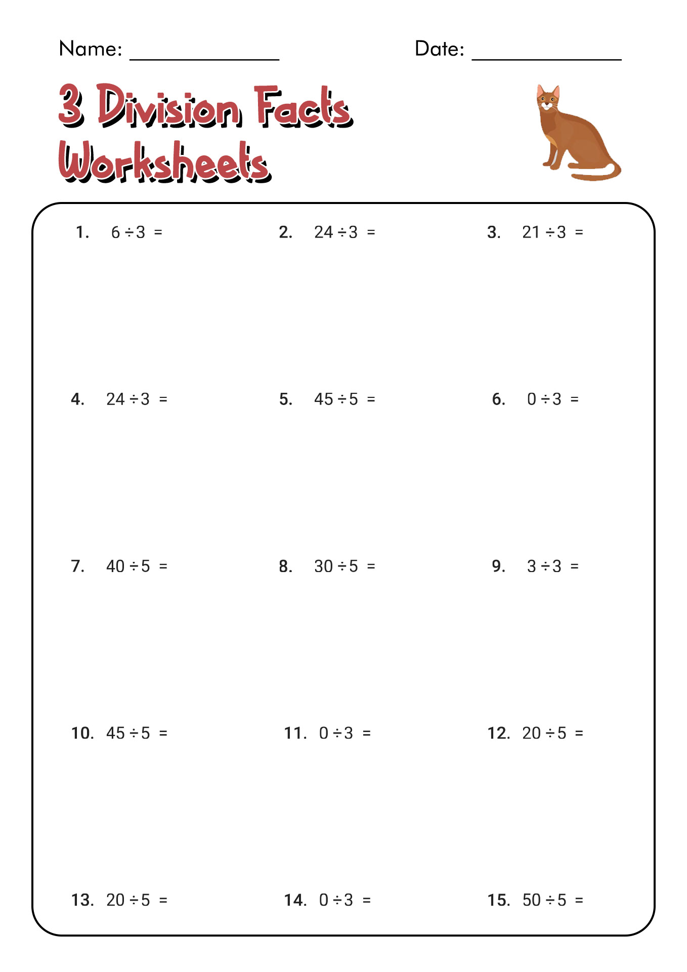 3 Division Facts Worksheets