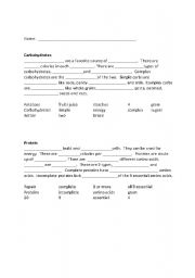 Carbohydrates Proteins Lipids-Fats Worksheet Image