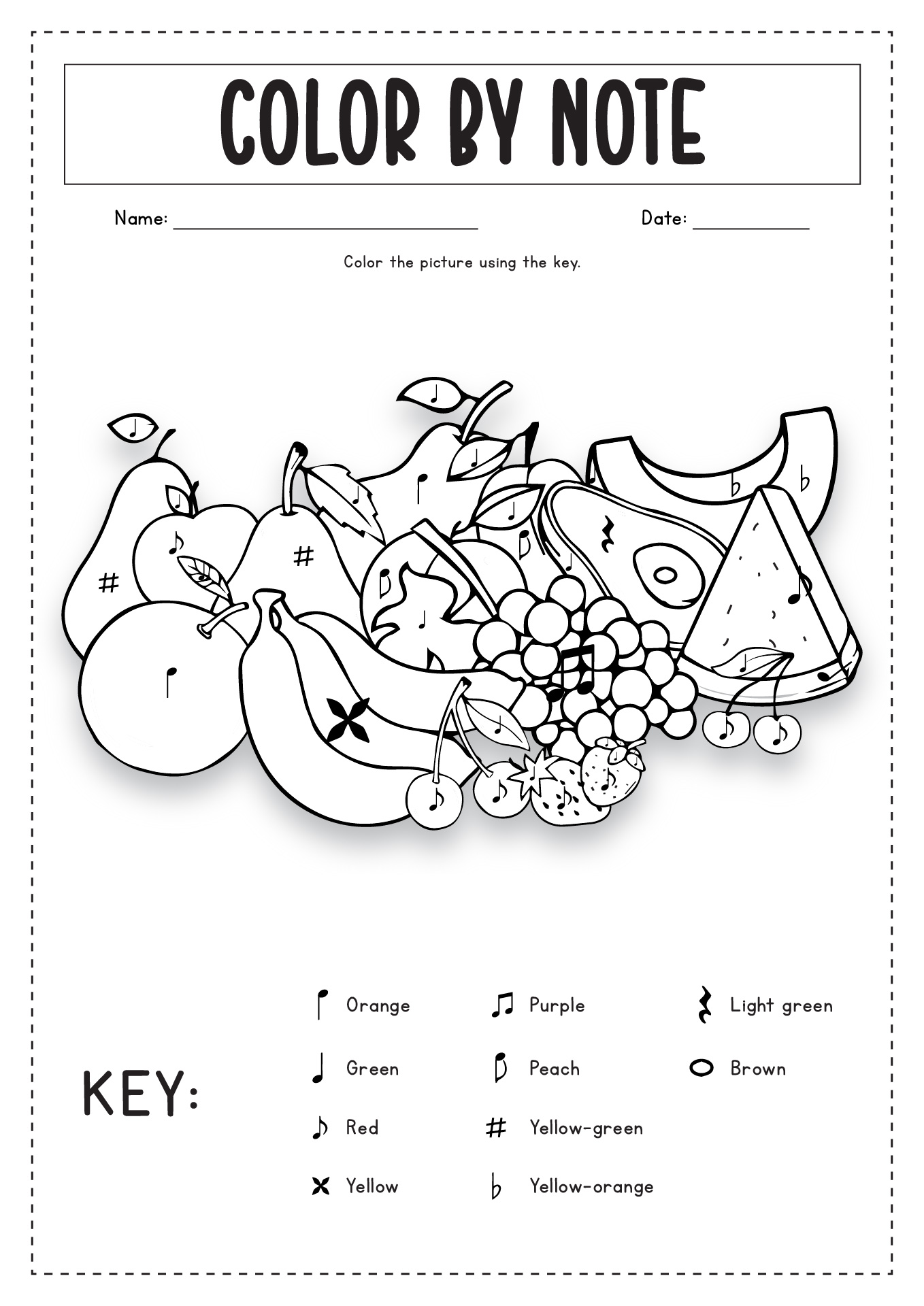 Color by Note Worksheets