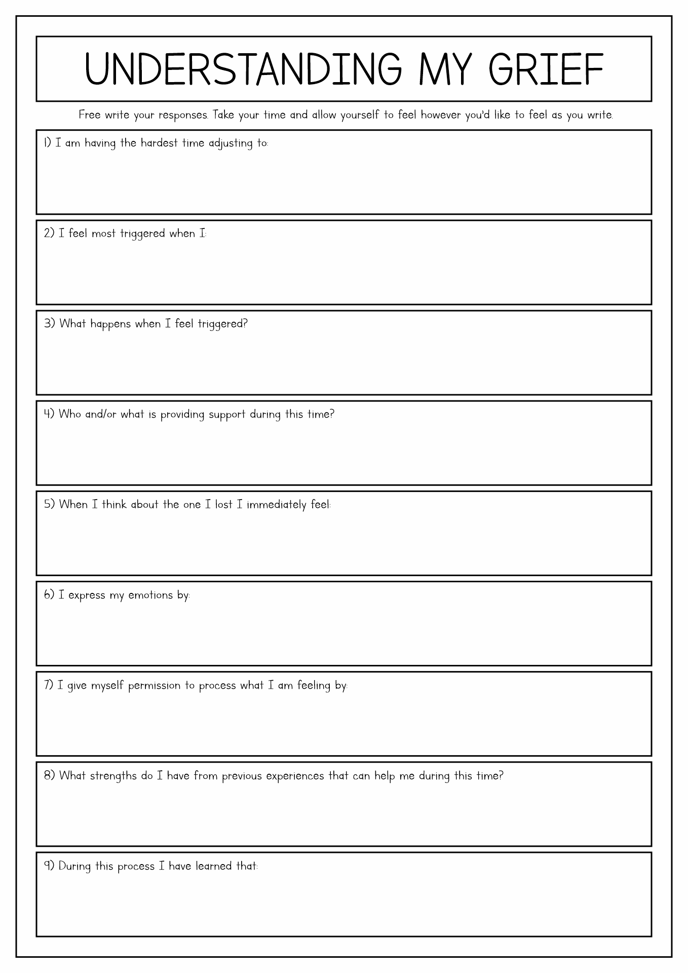 Printable Tasks Of Grief Worksheet