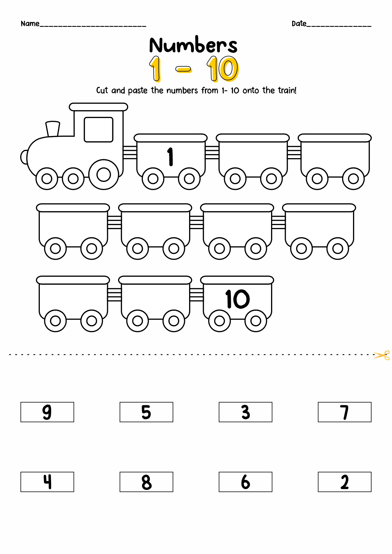 Cut and Paste Number Worksheets