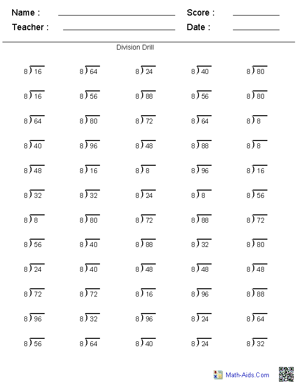 Division Times Tables Worksheets Image