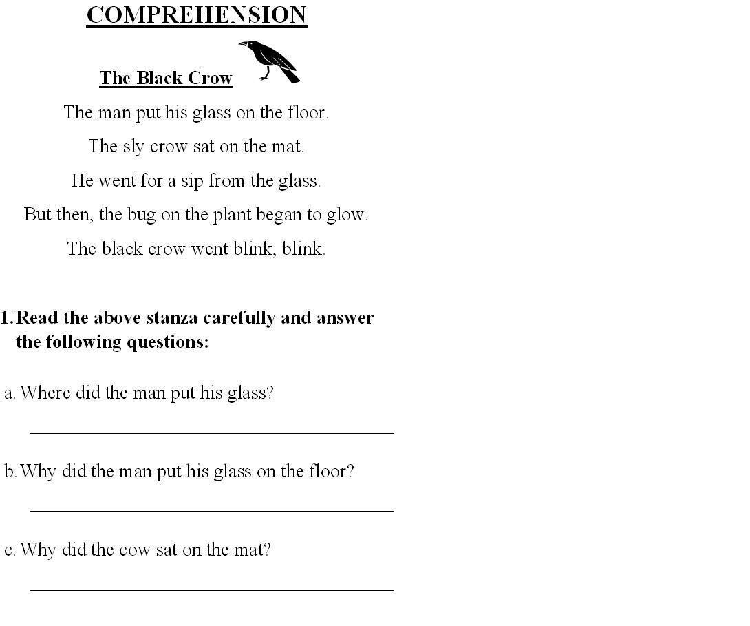 English Comprehension Worksheets for Grade 1