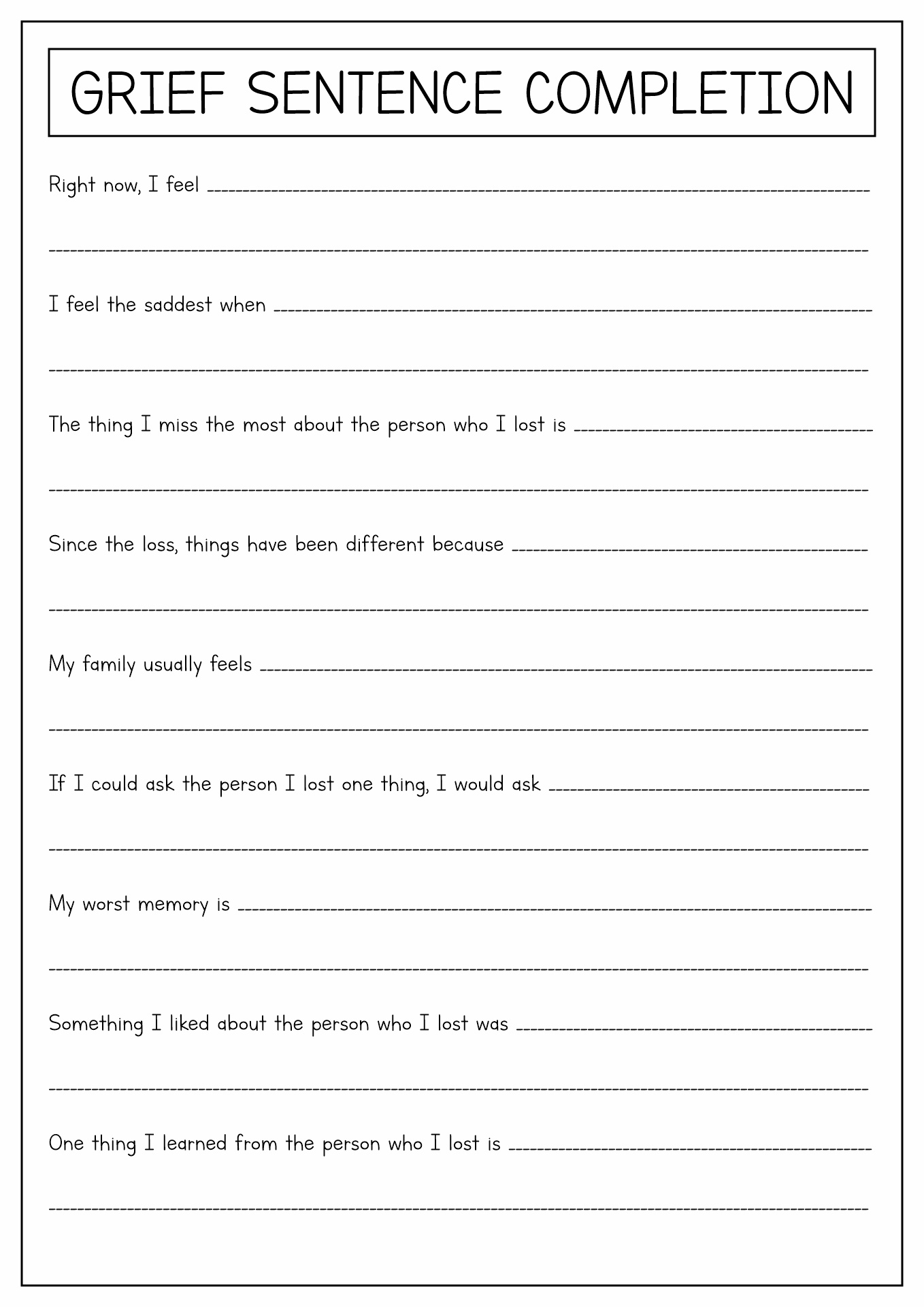 Free Grief Worksheets for Adults