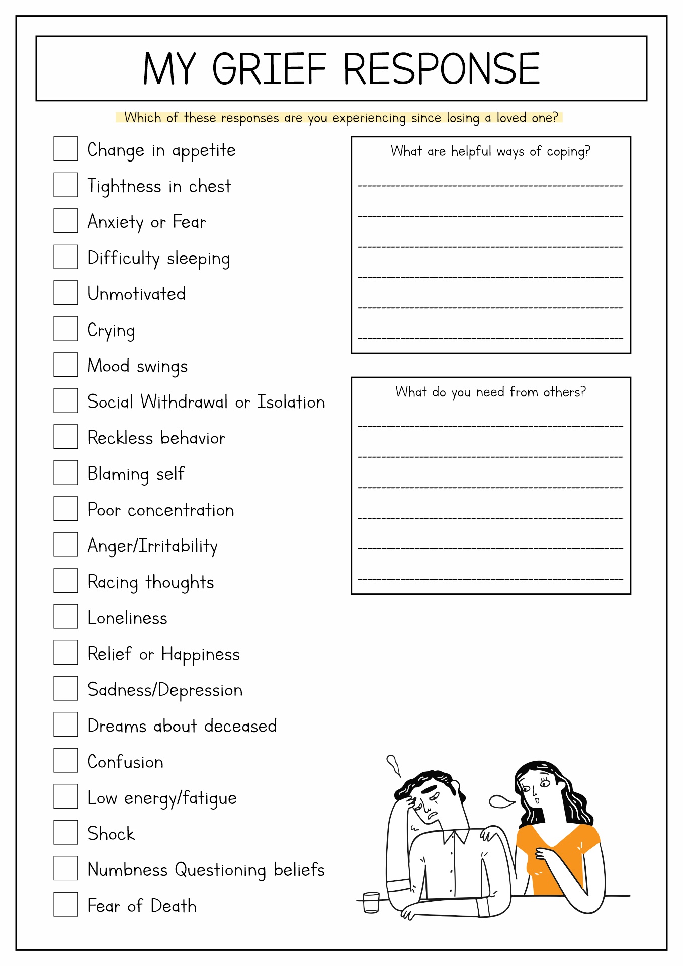 Grief and Coping Skills Worksheets