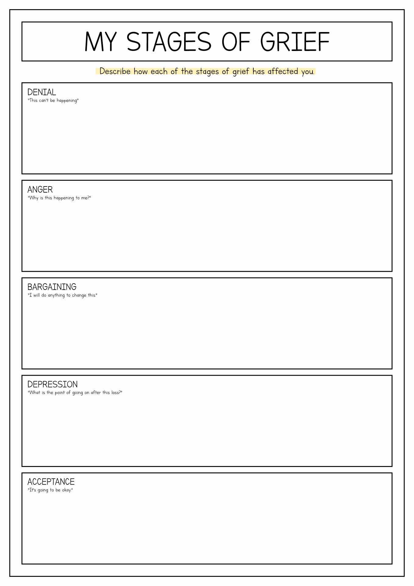 grief counseling homework planner pdf free