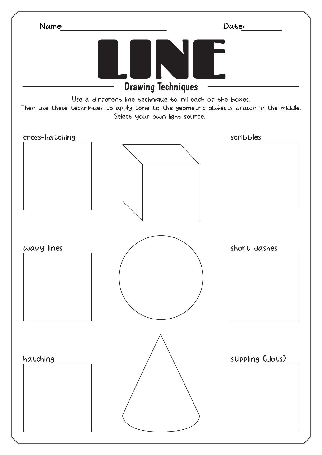 Line Drawing Techniques Worksheet