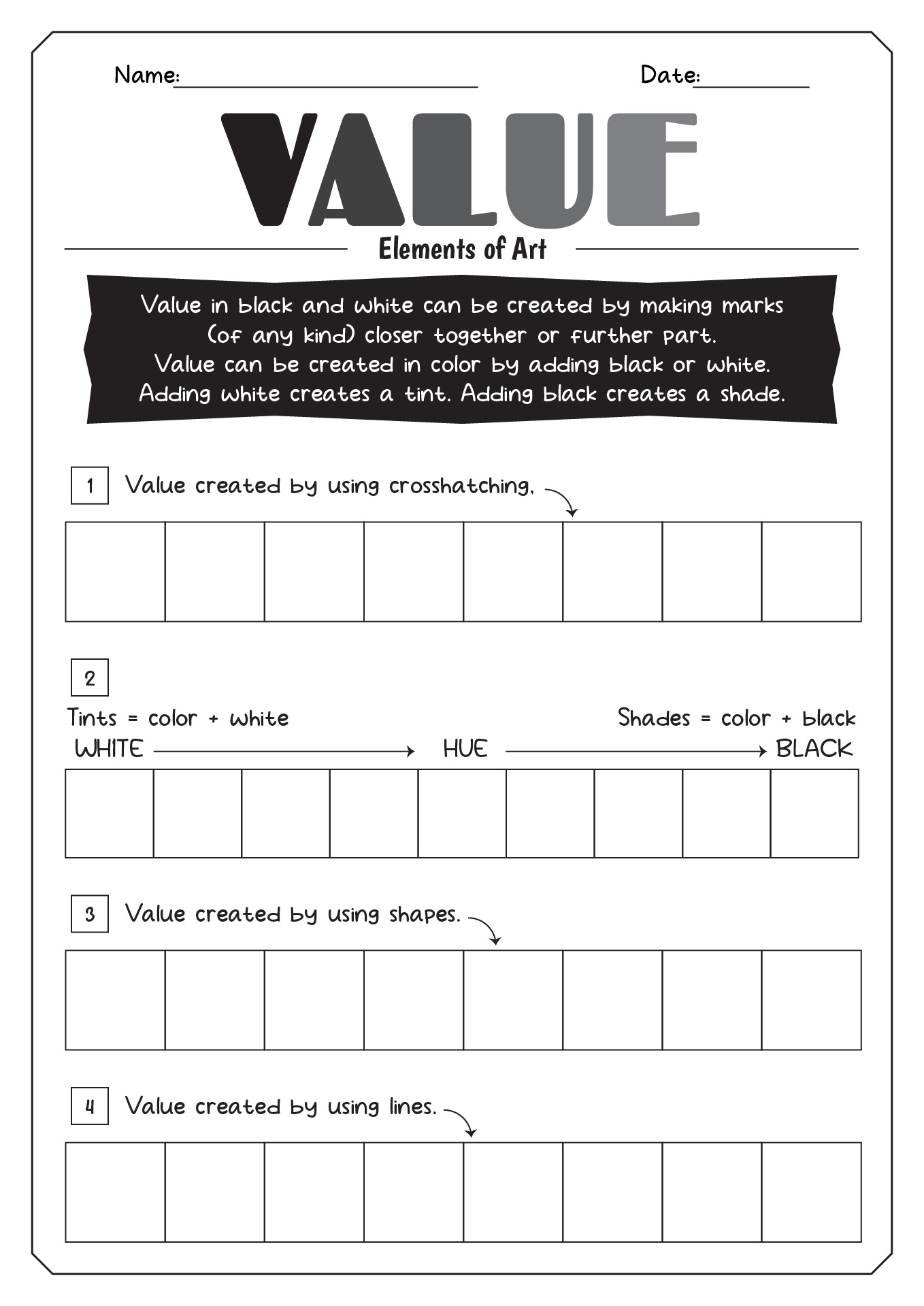 Line Elements of Art Value Worksheet Image