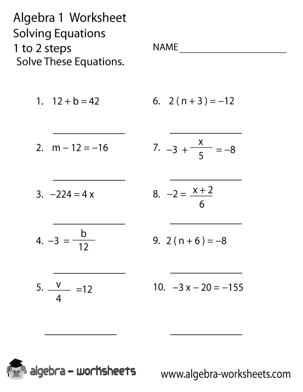 Math Algebra 1 Solving Equations Worksheet Image