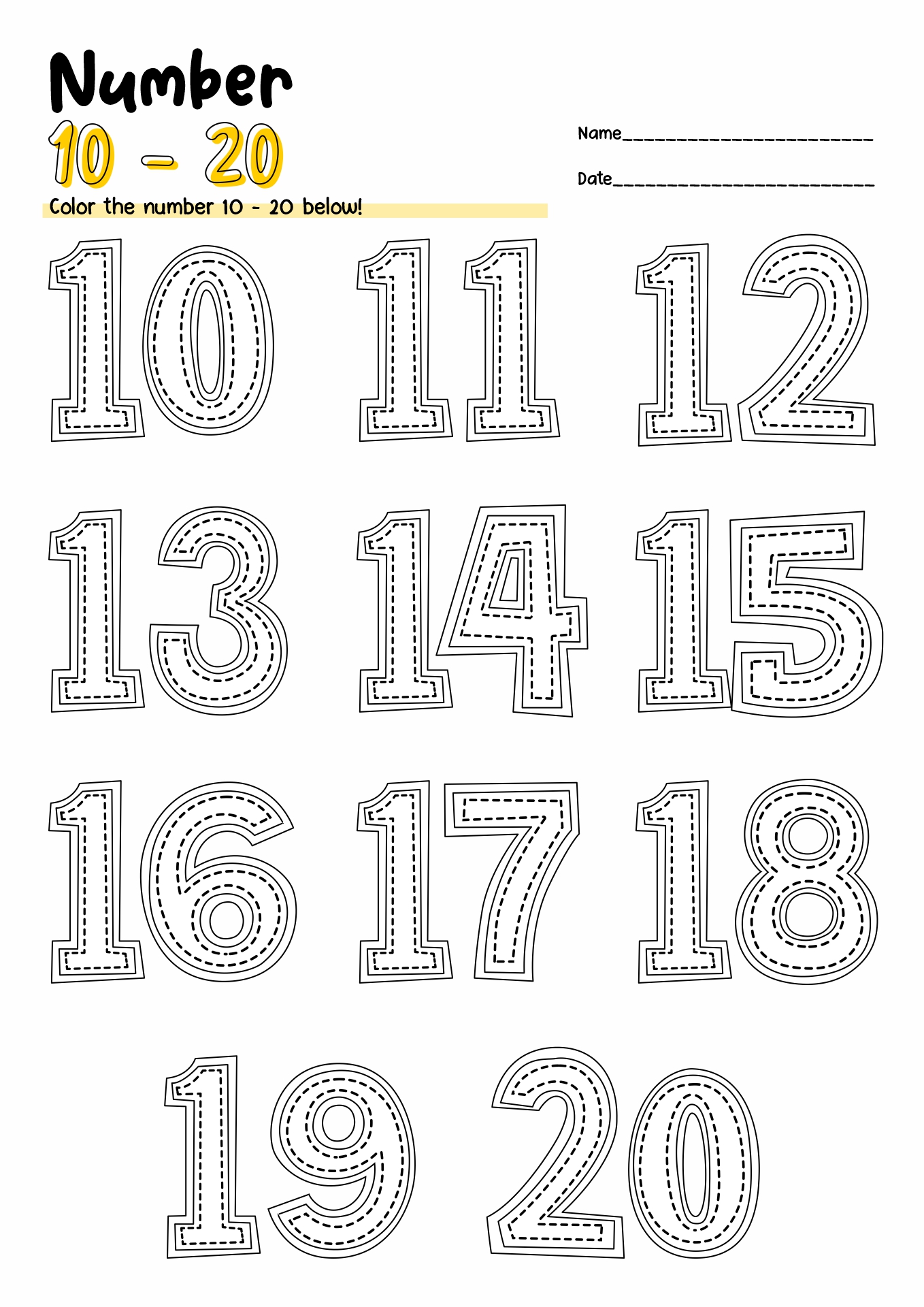 Numbers 10 20 Printable Worksheets