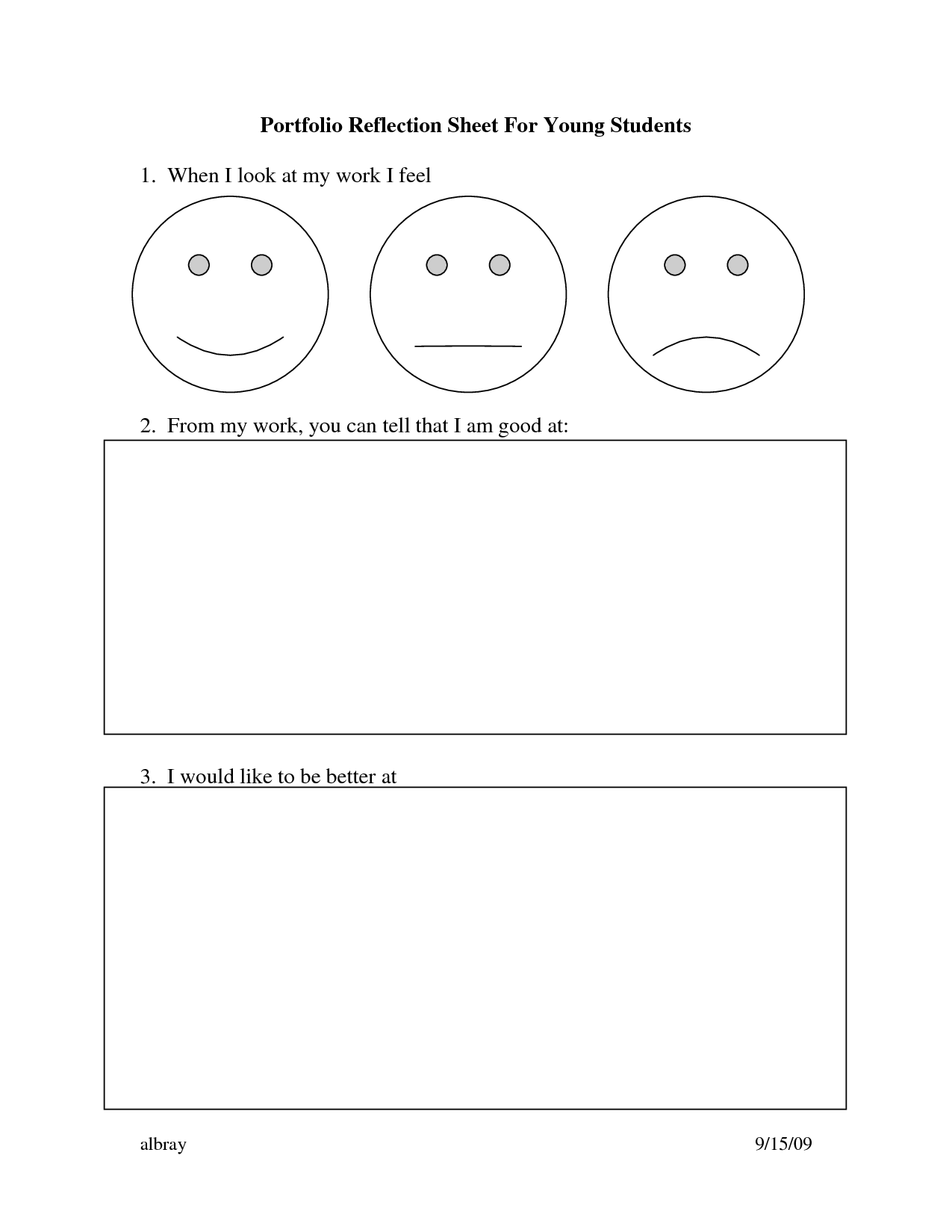 Student Portfolio Reflection Sheets Image