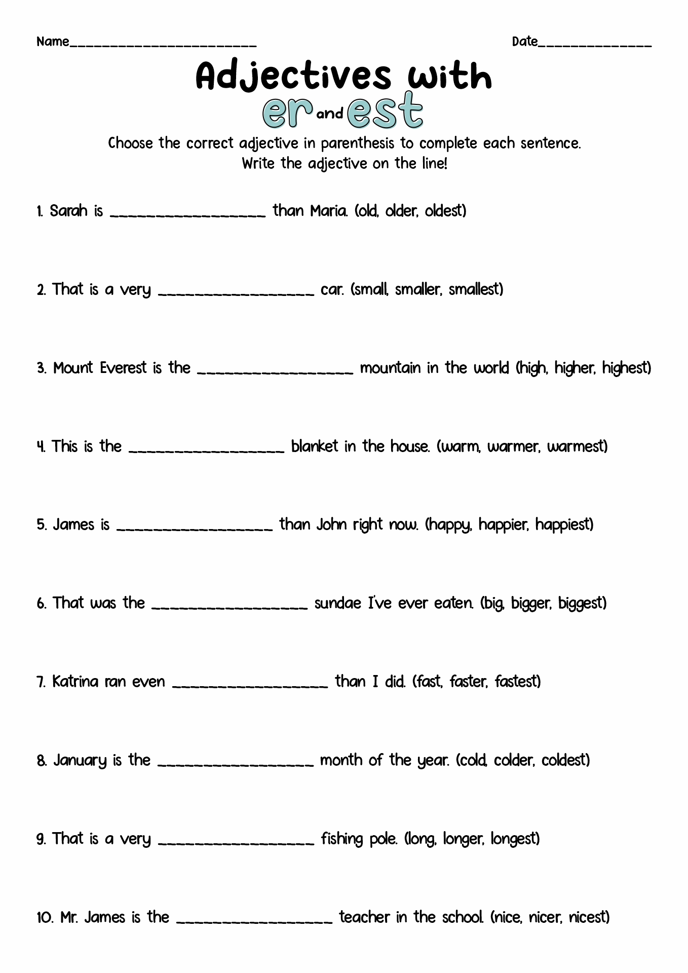 Super Teacher Worksheets Adjectives Image