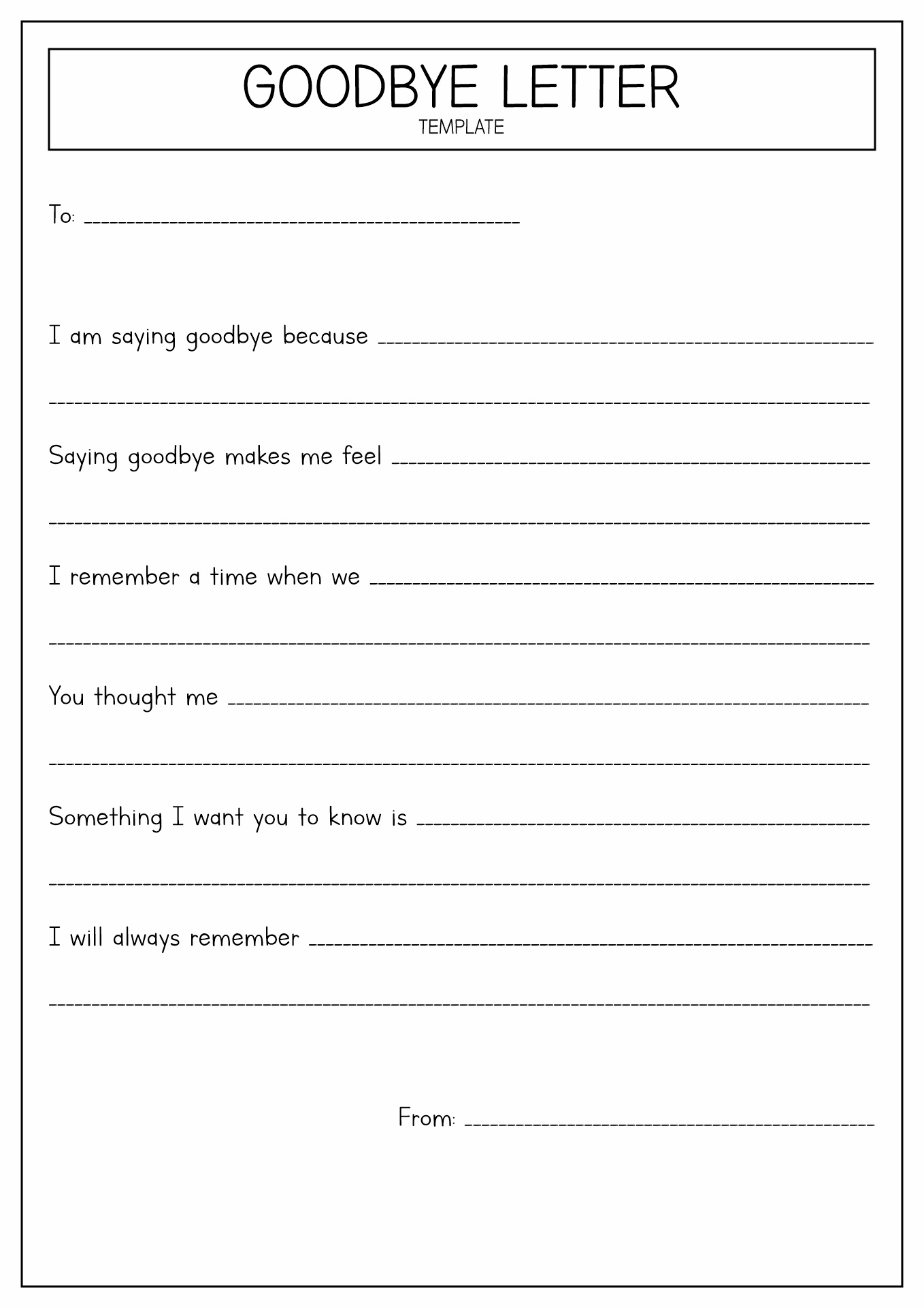 Therapy Goodbye Letter Worksheet