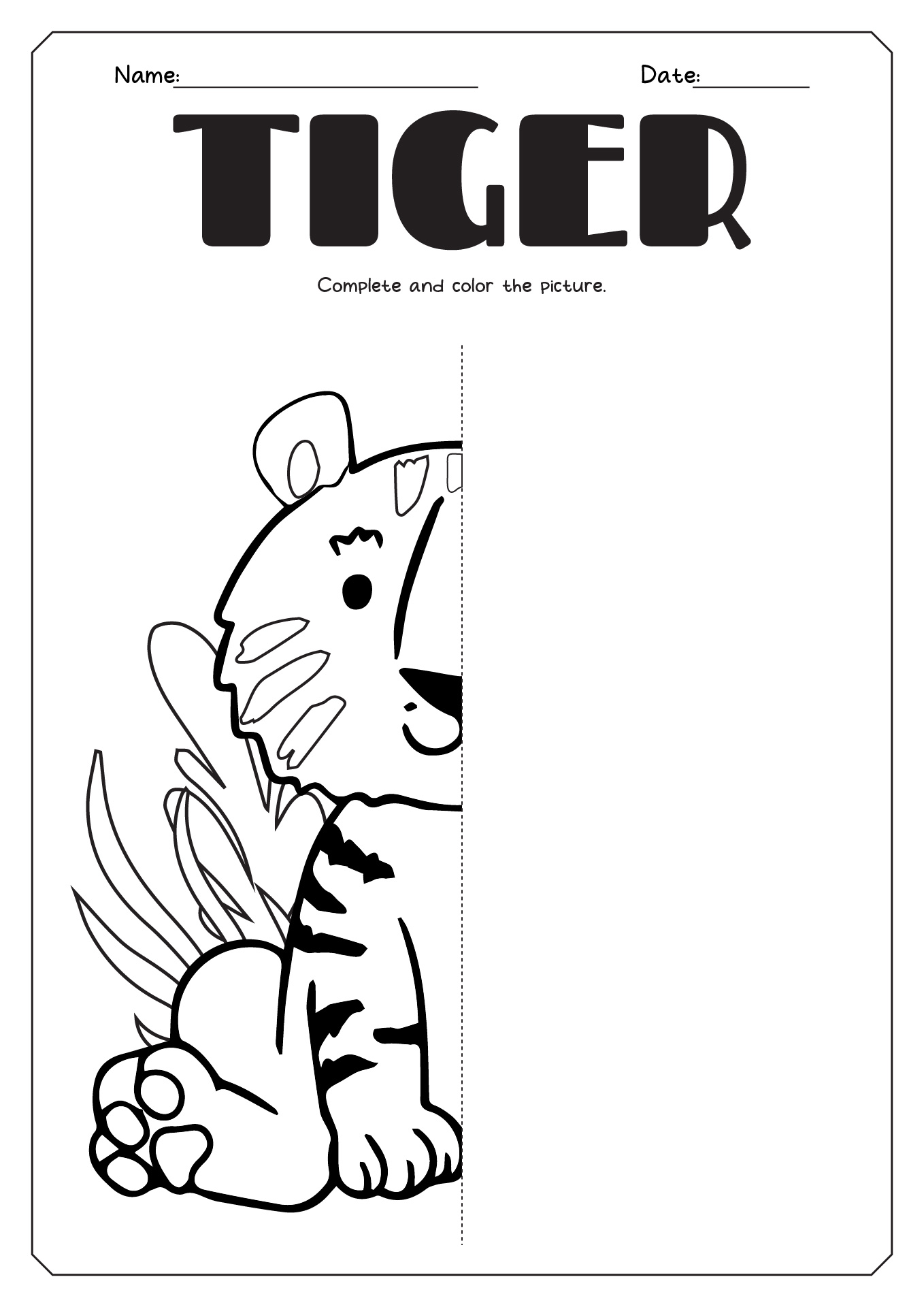 Tiger Drawing Symmetry Worksheet