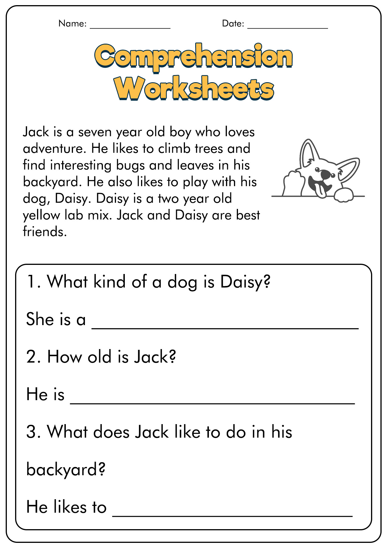1st Grade Reading Comprehension Worksheets Printables Image