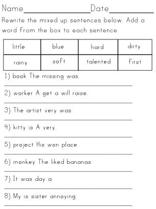First Grade Sentence Writing Worksheet