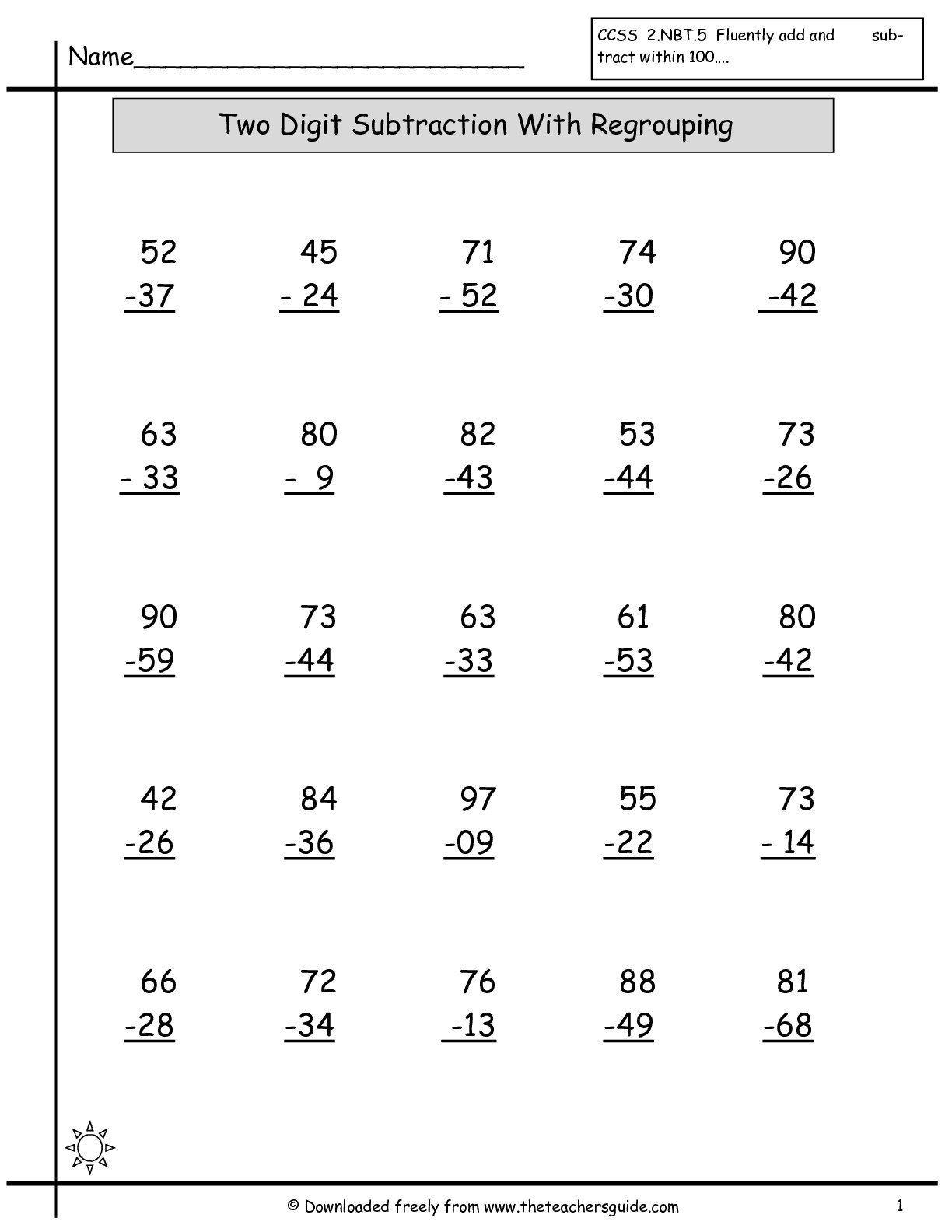 2-Digit Subtraction with Regrouping