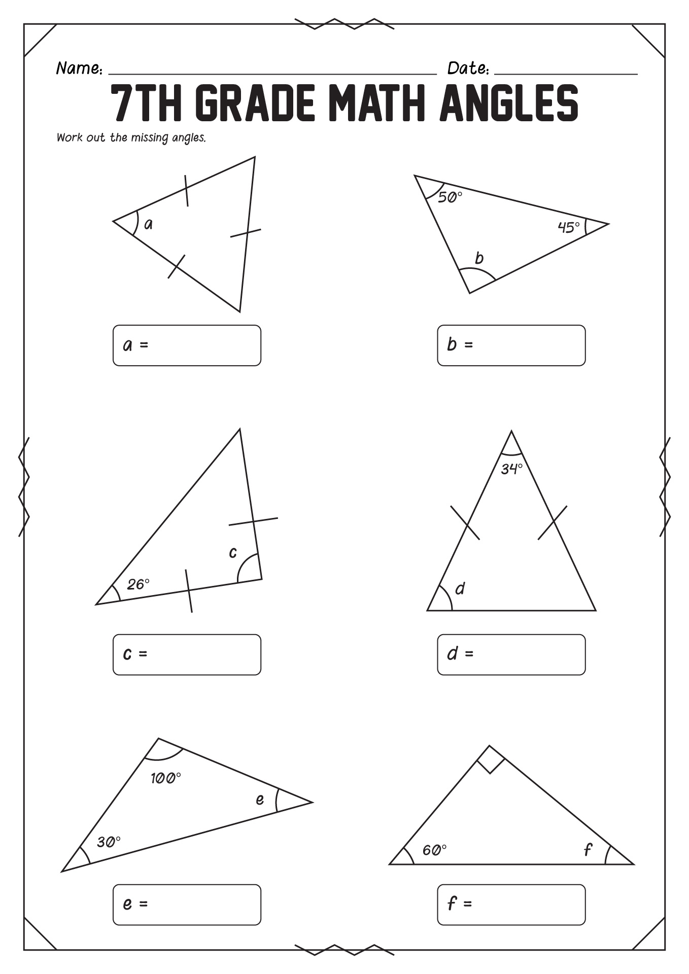 7th Grade Math Worksheets Angles