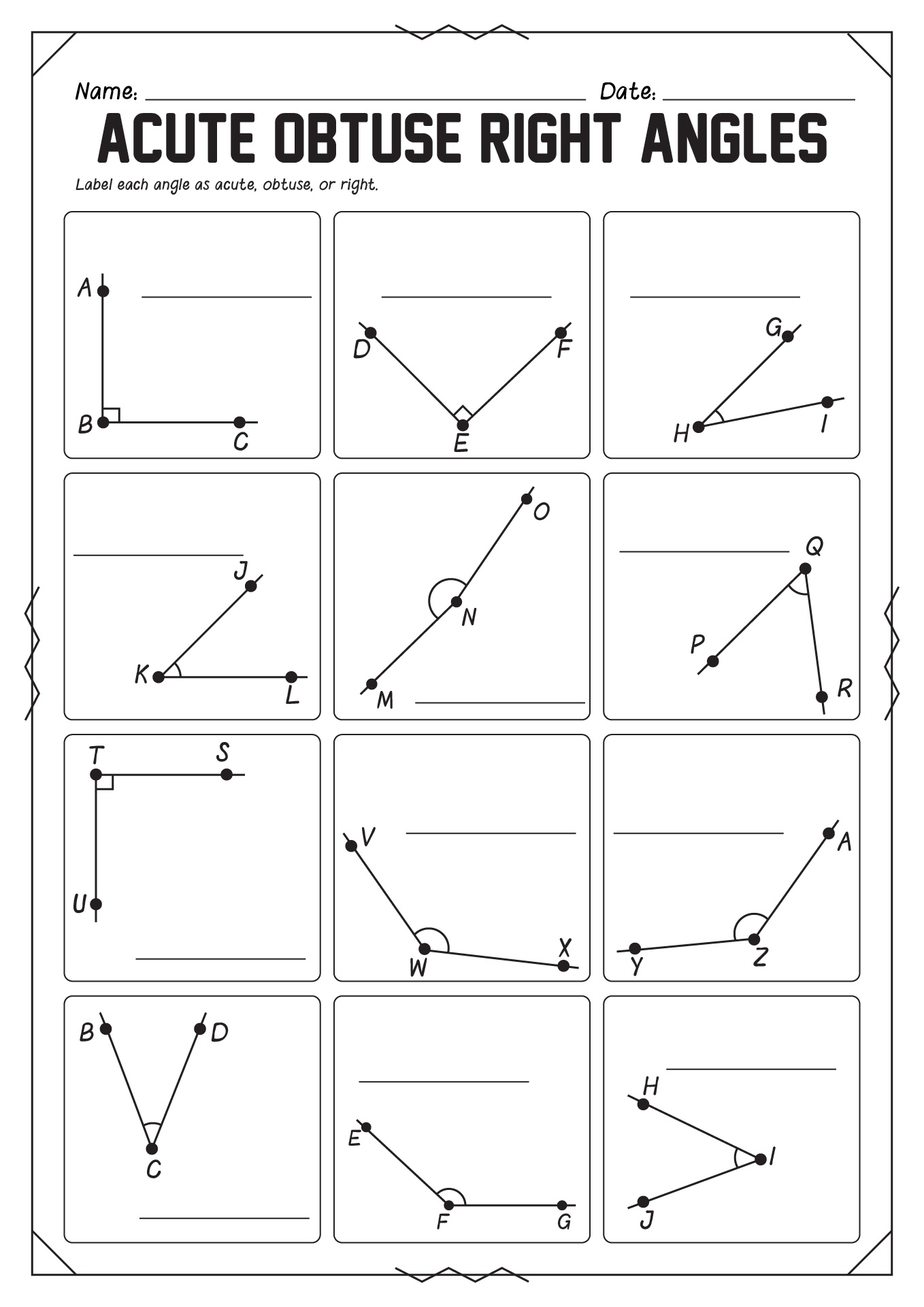 Acute Obtuse Right Angles Worksheet