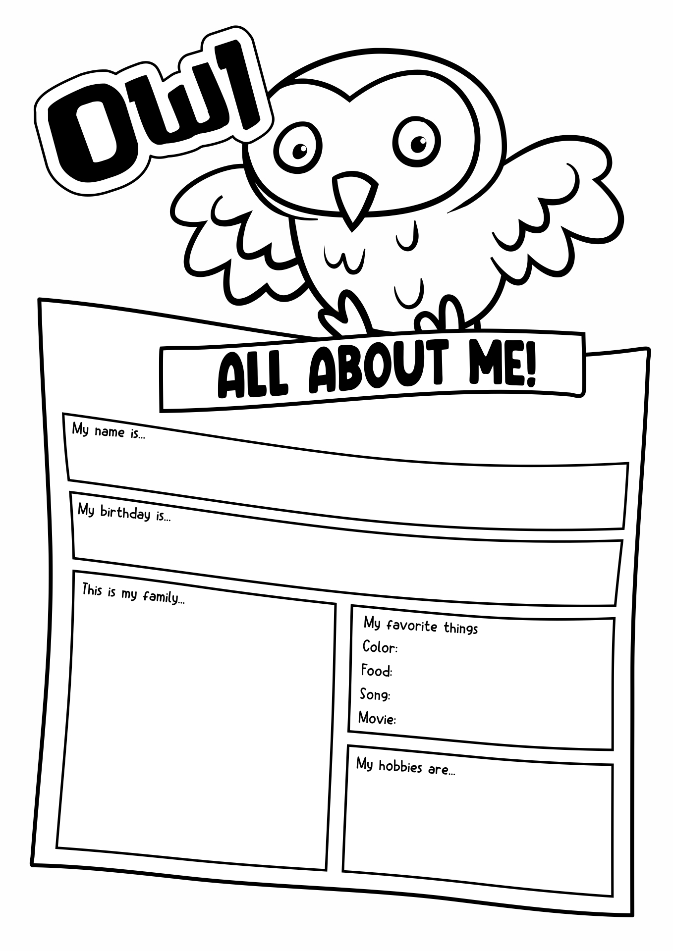 All About Me Printable Owl Image