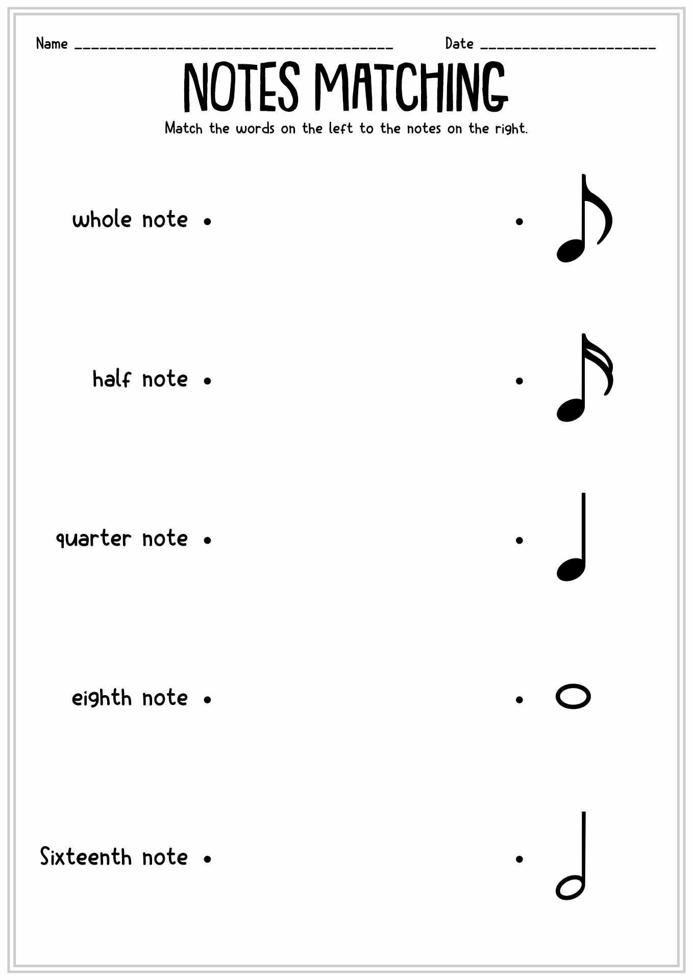 Beats Music Notes to Matching Worksheets