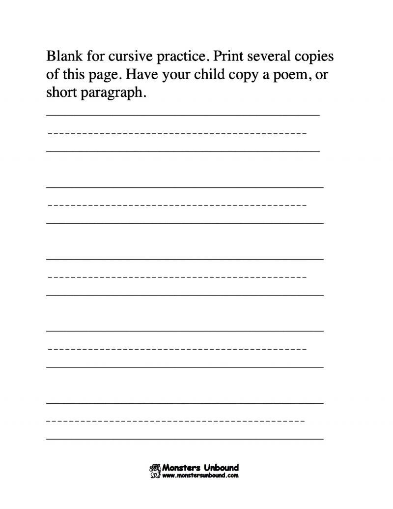 Blank Cursive Handwriting Practice Pages Image